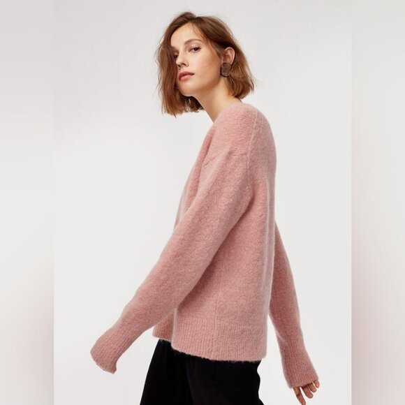 Aritzia Little Moon Snowdrop Alpaca Mohair V-neck Sweater 19.5" Ptp - Picture 4 of 13